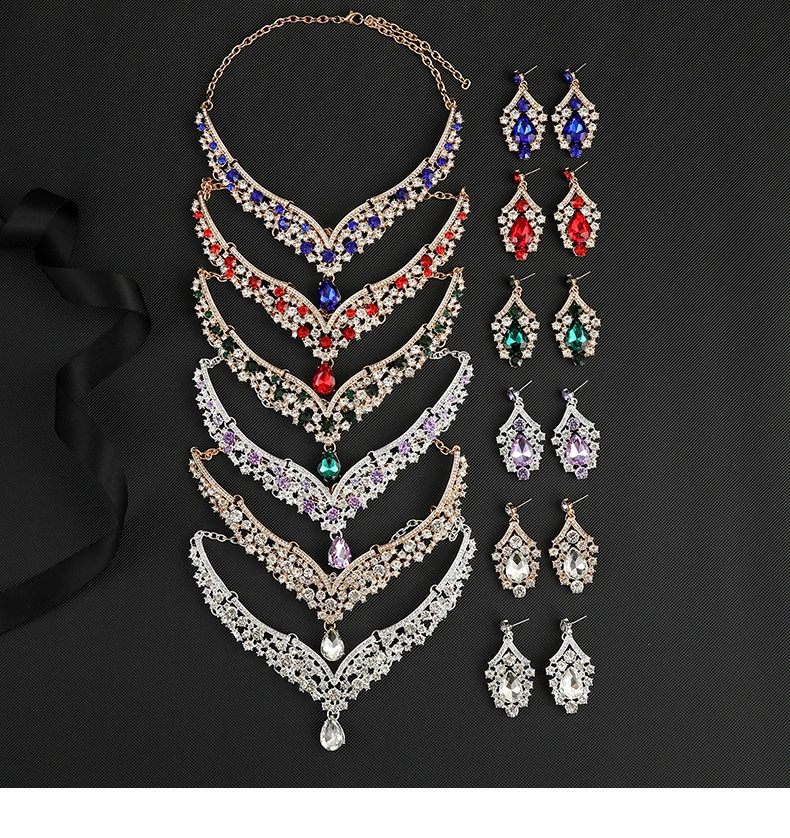 Crystal Rhinestone Necklace Earrings Set Happy Bridal 1