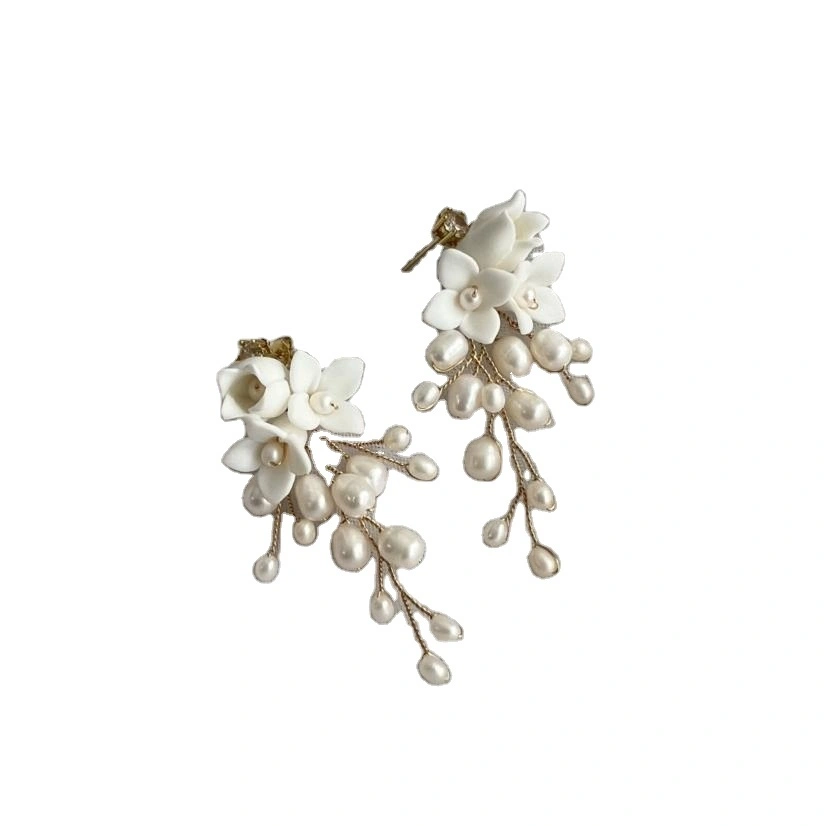 Pearl Stud Earrings White Flower Freshwater Happy Bridal 1