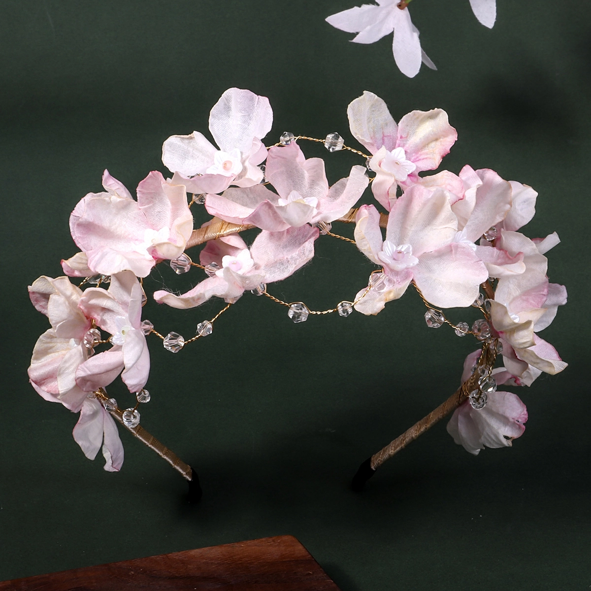 Elegant Pink Flowers Crystal Hair Band Bridal Jewelry Wedding Hair Accessories Headband 1