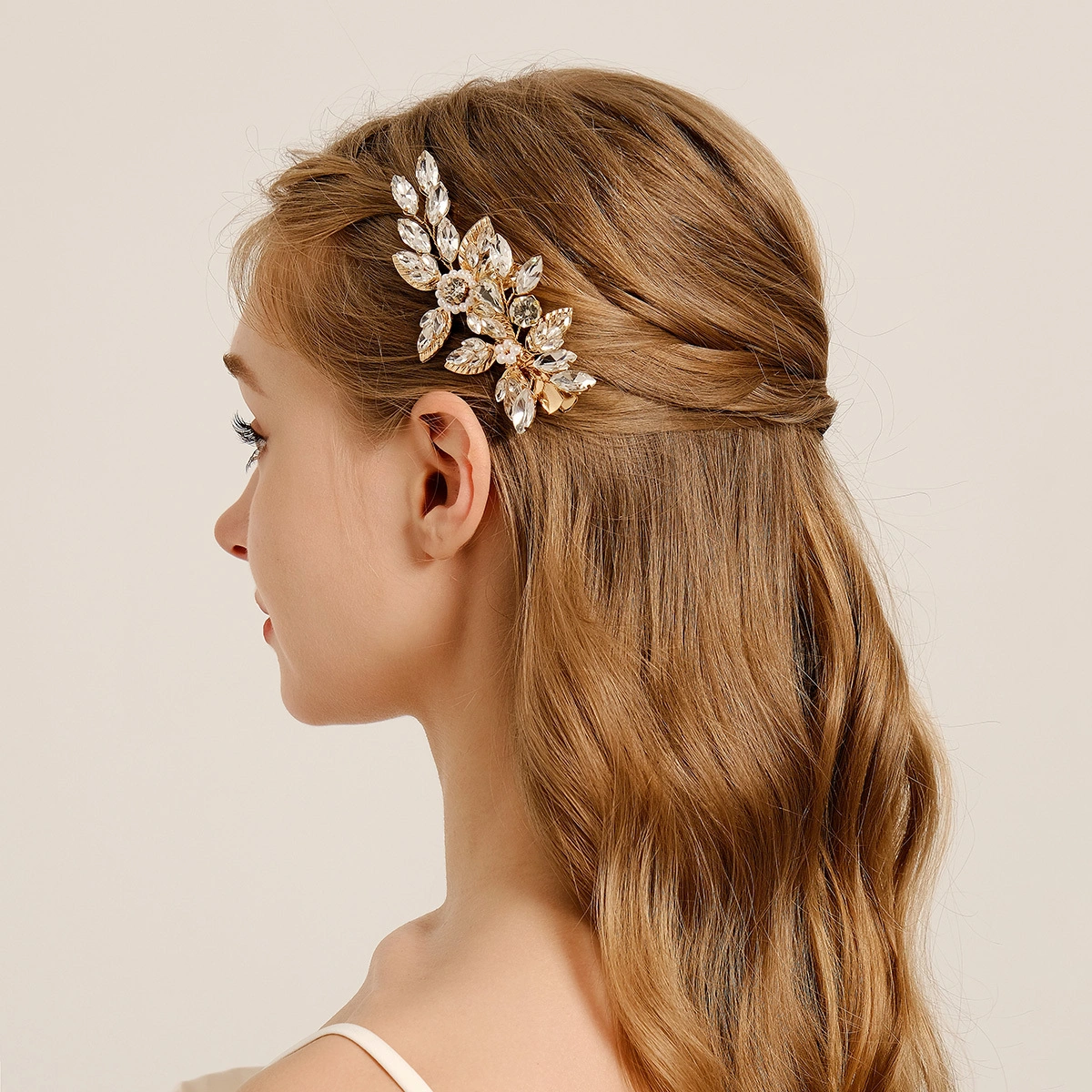 Handmade Luxury Rhinestone Flower Hair Clip Fashion Metal Leaf Hair Accessories 1