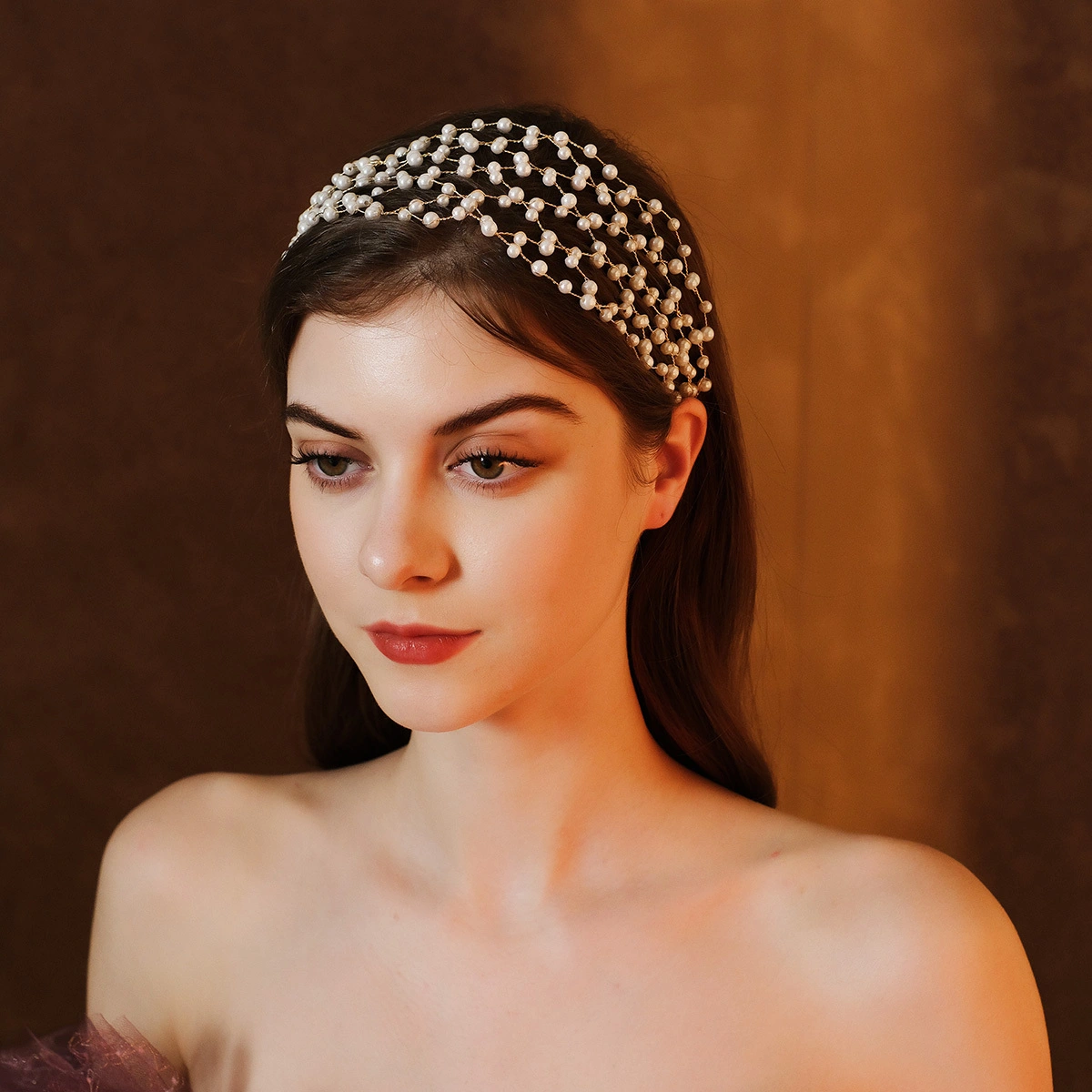 Elegant Bride Handmade Beaded Hair Band Grid Design Imitation Pearls Hair Accessories For Women-1741669325671764 1