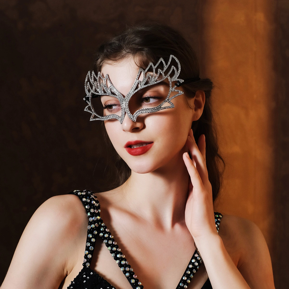 Happy Bridal Women Masquerade Mask Face Elastic Band for Prom Wedding Fashion Rhinestone Decoration Jewelry 1