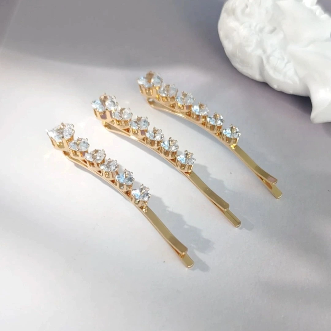 Happy Bridal Heart Zircon Bobby Pins Sweet 3PCS Golden Hair Clips for Valentine's Day & Everyday Glam 1